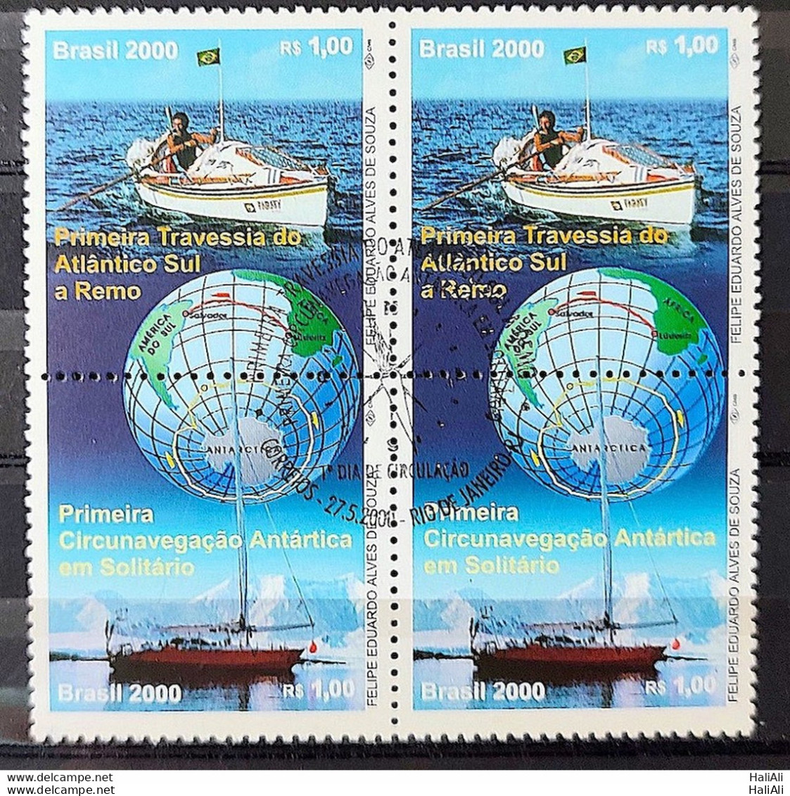 C 2282 Brazil Stamp Atlantic South Amyr Klink Parati Ship Flag Antartica Map 2000 Block Of 4 CBC RJ - Neufs