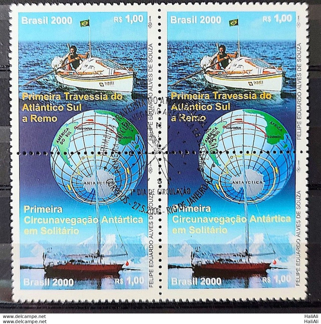 C 2282 Brazil Stamp Atlantic South Amyr Klink Parati Ship Flag Antartica Map 2000 Block Of 4 CBC RJ - Ungebraucht