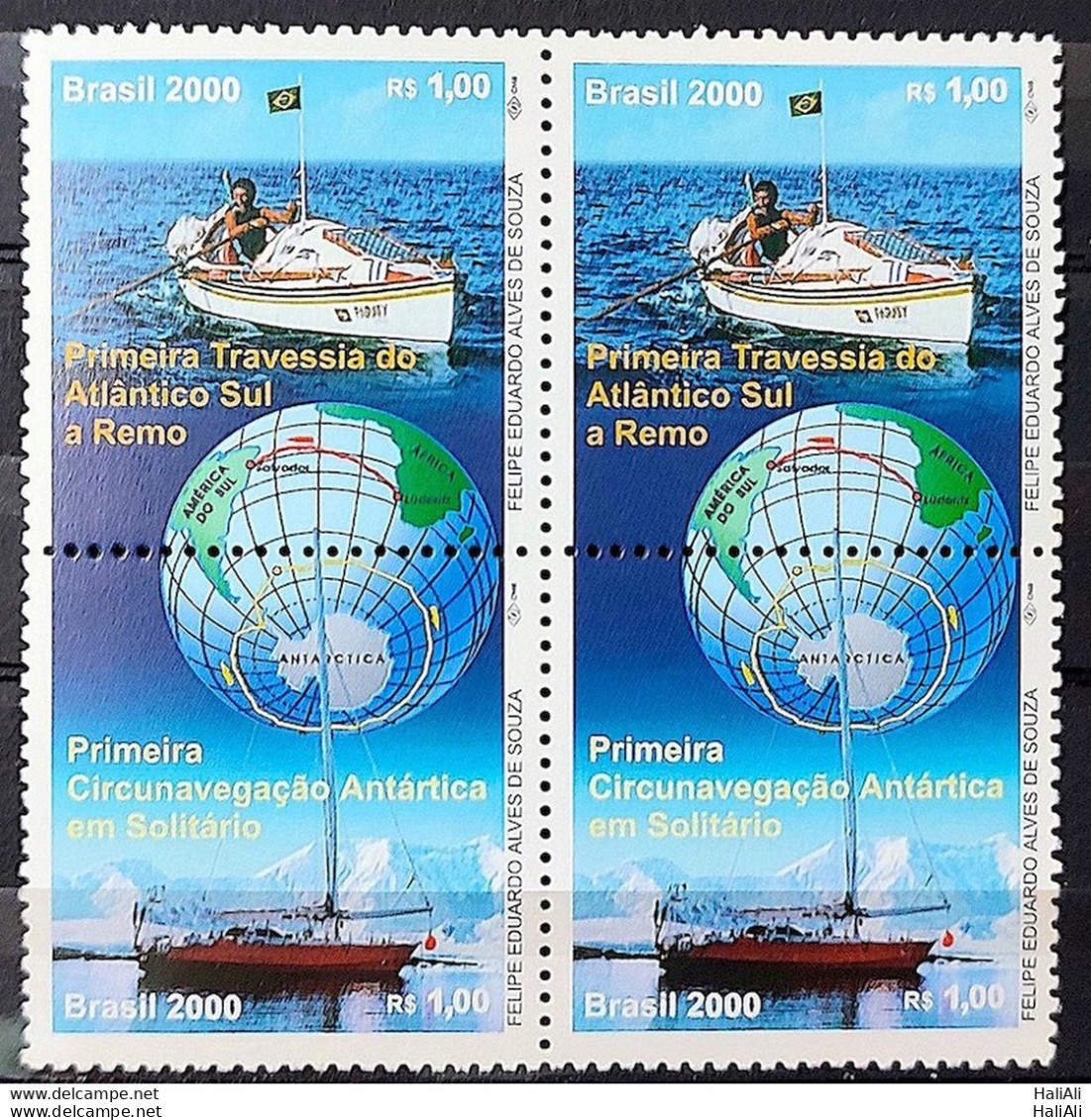 C 2282 Brazil Stamp Atlantic South Amyr Klink Parati Ship Flag Antartica Map 2000 Block Of 4 - Neufs