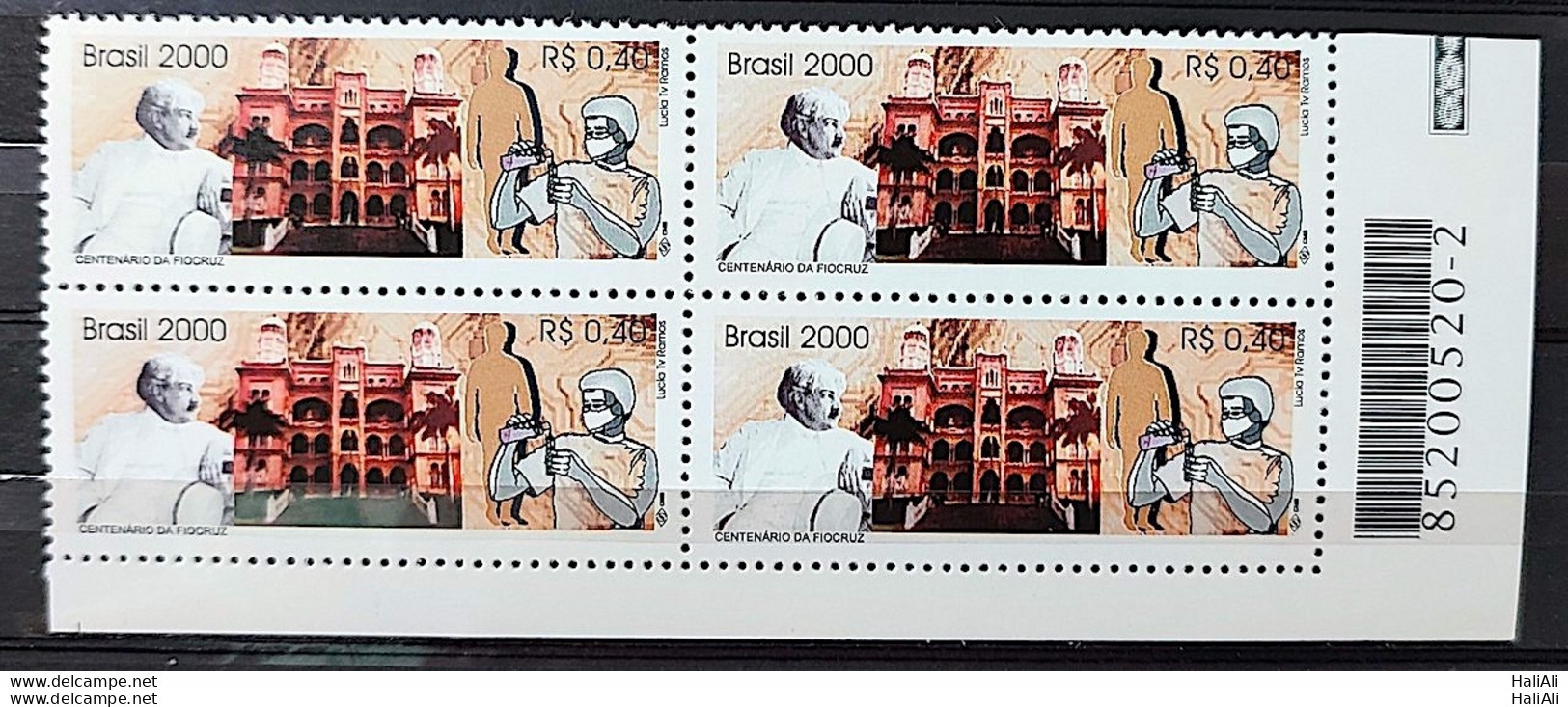 C 2280 Brazil Stamp Oswaldo Cruz Fiocruz Health Science 2000 Block Of 4 Bar Code - Ungebraucht