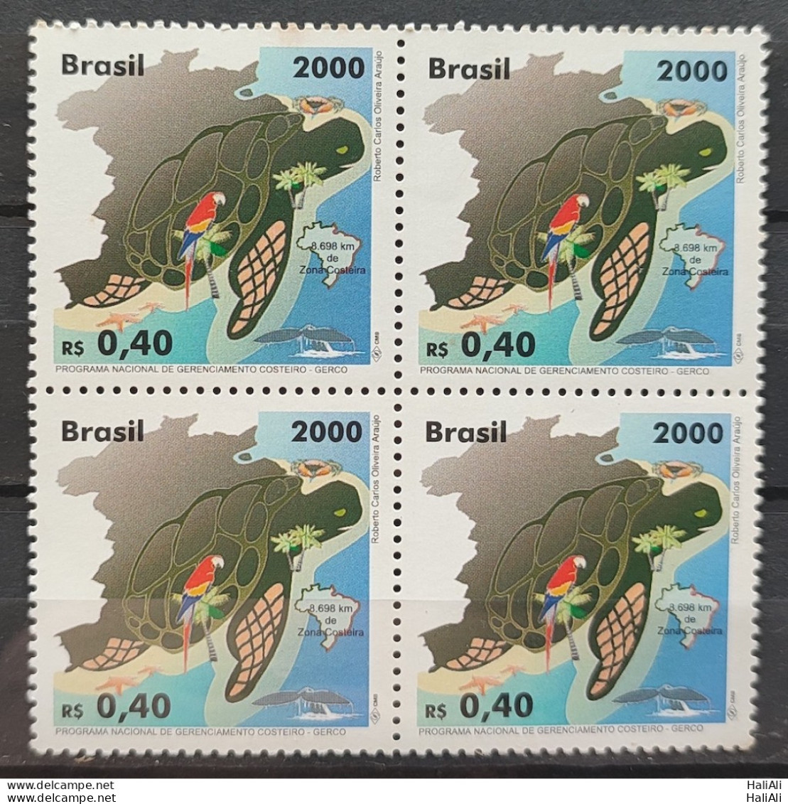 C 2276 Brazil Stamp Gerco Coaste Management Birds Turtle Map 2000 Block Of 4 - Ongebruikt