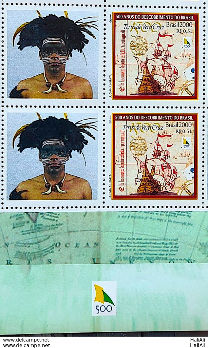C 2254 Brazil Stamp Custom Discovery Of Brazil Indian Portugal 2000 Block Of 4 Vignette 500 Years - Neufs