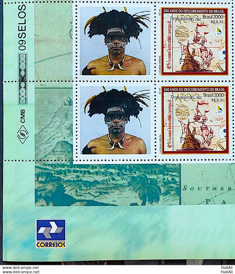 C 2254 Brazil Stamp Custom Discovery Of Brazil Indian Portugal 2000 Block Of 4 Vignette Correios - Unused Stamps