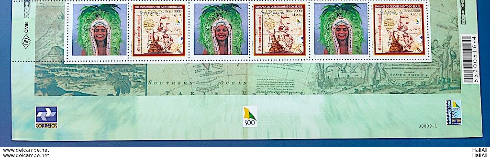 C 2254 Brazil Personalized Stamp Discovery Of Brazil Indian Ship Portugal Woman 2000 Vignette Lower - Ongebruikt