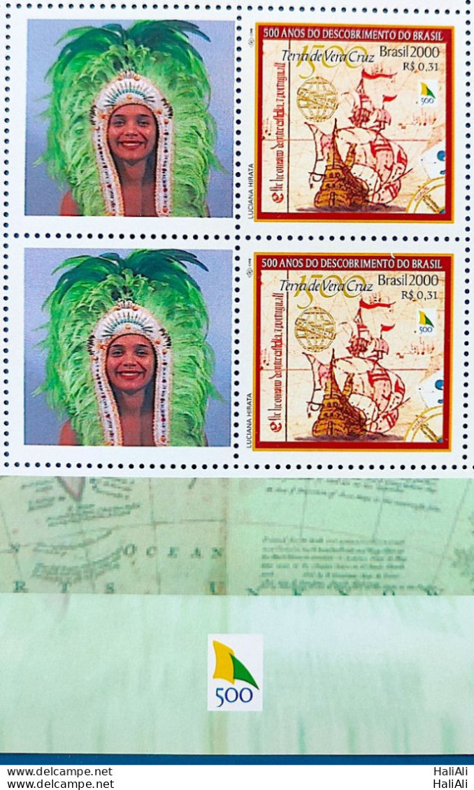 C 2254 Brazil Personalized Stamp Discovery Of Brazil Indian Ship Portugal Woman 2000 Block Of 4 Vignette 500 Years - Neufs