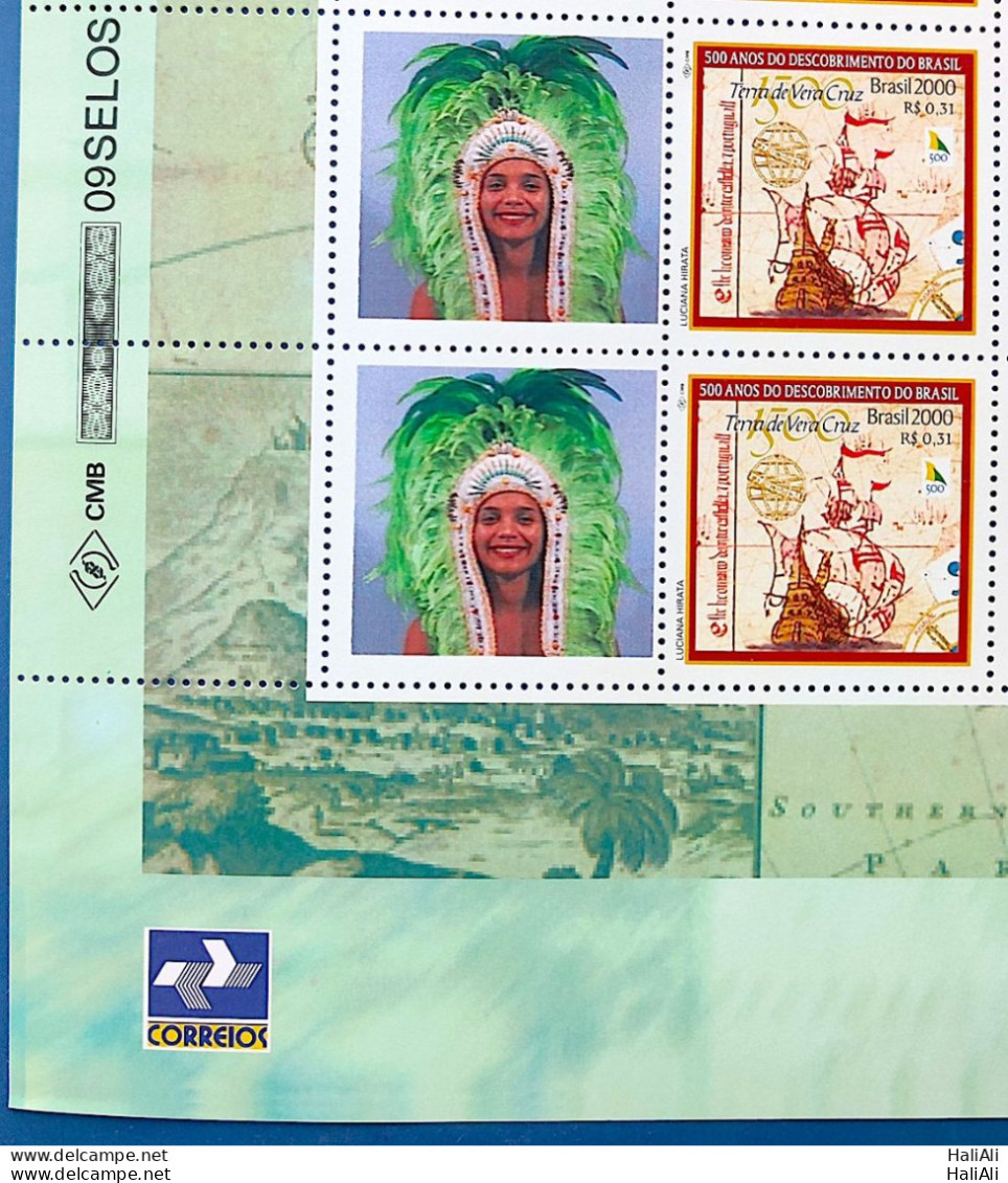 C 2254 Brazil Personalized Stamp Discovery Of Brazil Indian Ship Portugal Woman 2000 Block Of 4 Vignette Post - Ongebruikt