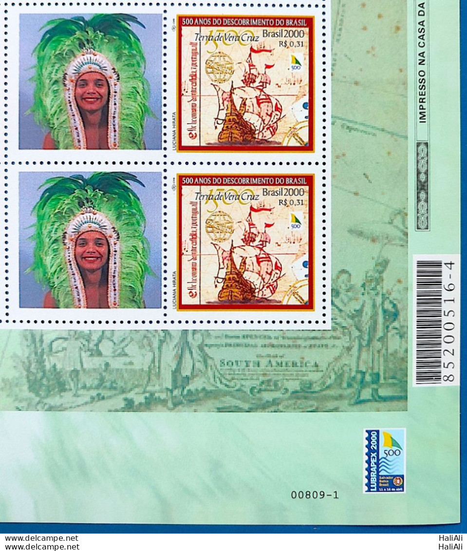 C 2254 Brazil Personalized Stamp Discovery Of Brazil Indian Ship Portugal Woman 2000 Block Of 4 Code Of Barras - Nuovi