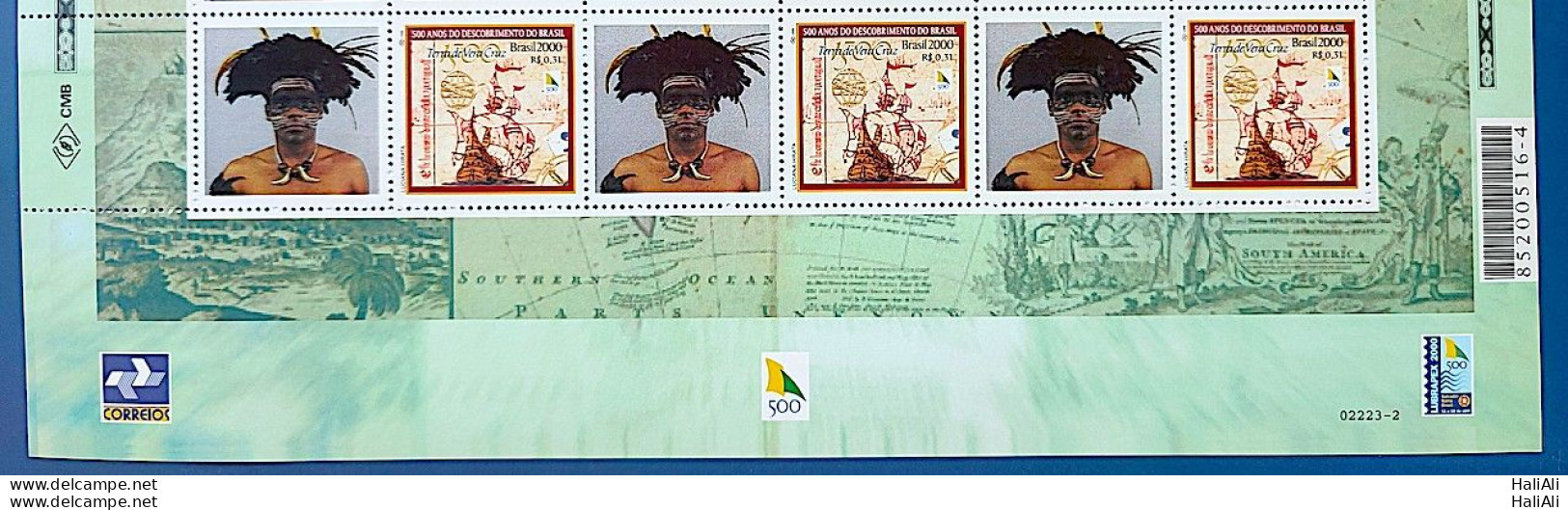 C 2254 Brazil Personalized Stamp Discovery Of Brazil Indian Ship Portugal 2000 Vignette Lower - Nuovi