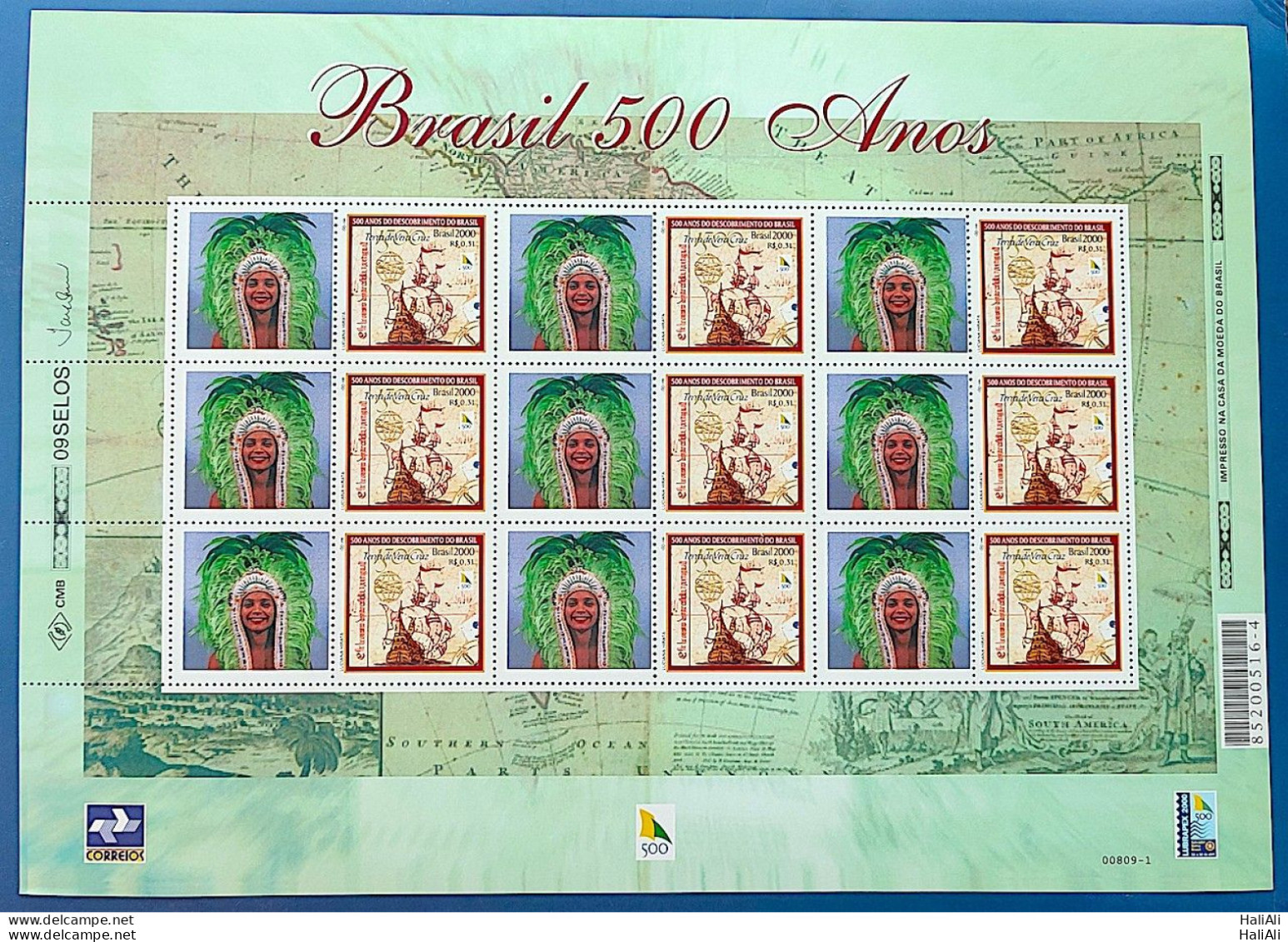 C 2254 Brazil Personalized Stamp Discovery Of Brazil Indian Ship Portugal Woman 2000 Sheet - Unused Stamps