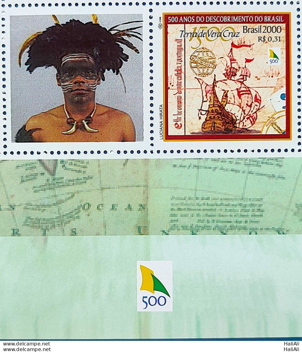 C 2254 Brazil Personalized Stamp Discovery Of Brazil Indian Ship Portugal 2000 Vignette 500 Years - Ongebruikt