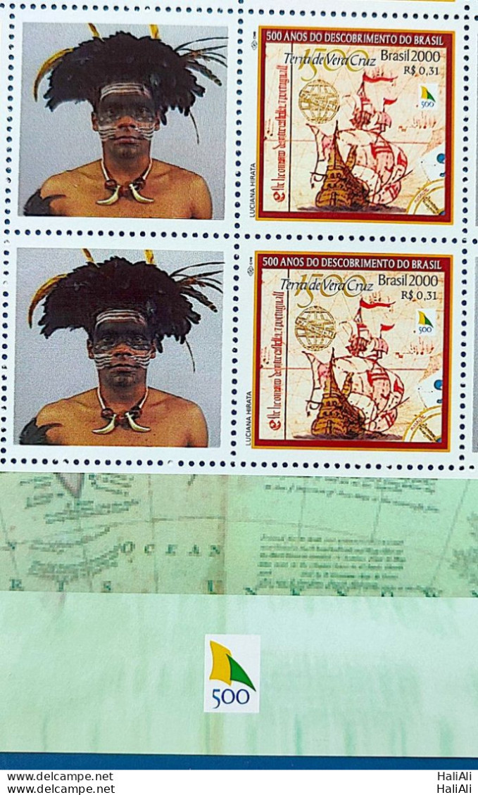 C 2254 Brazil Personalized Stamp Discovery Of Brazil Indian Ship Portugal 2000 Block Of 4 Vignette 500 Years - Neufs