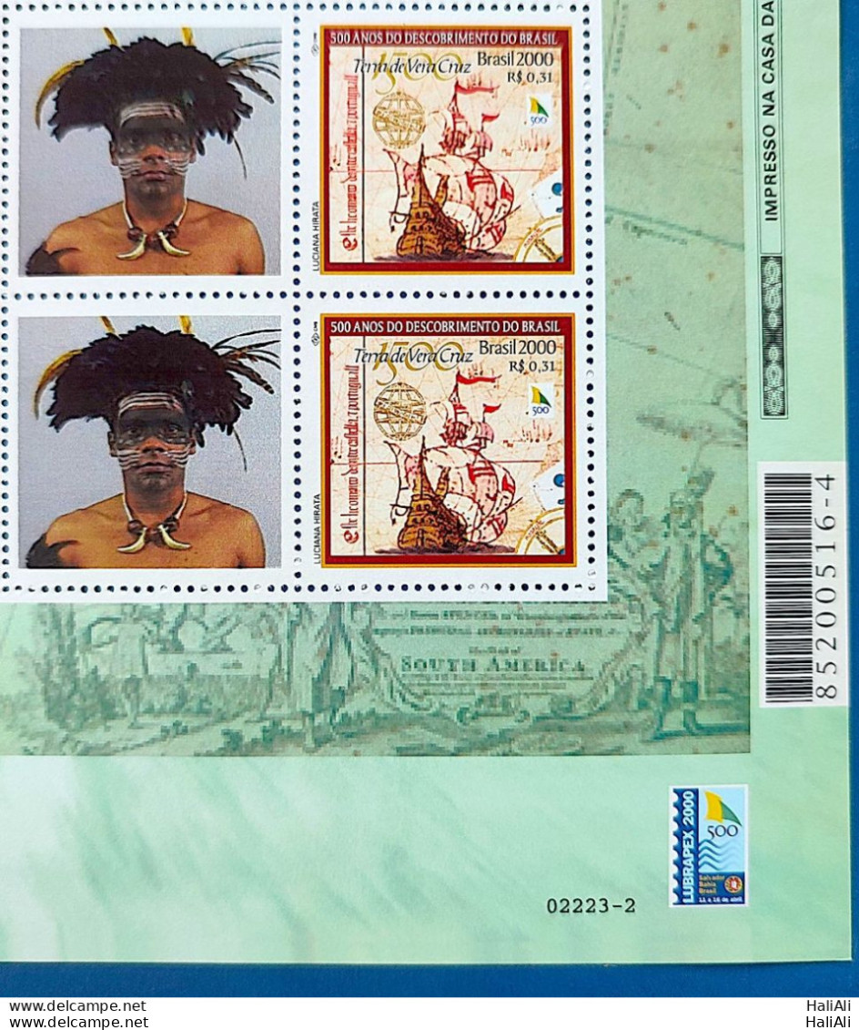 C 2254 Brazil Personalized Stamp Discovery Of Brazil Indian Ship Portugal 2000 Block Of 4 Bar Code - Neufs