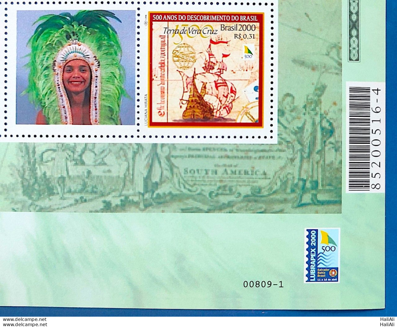 C 2254 Brazil Personalized Stamp Discovery Of Brazil Indian Ship Portugal Woman 2000 Bar Code - Ungebraucht