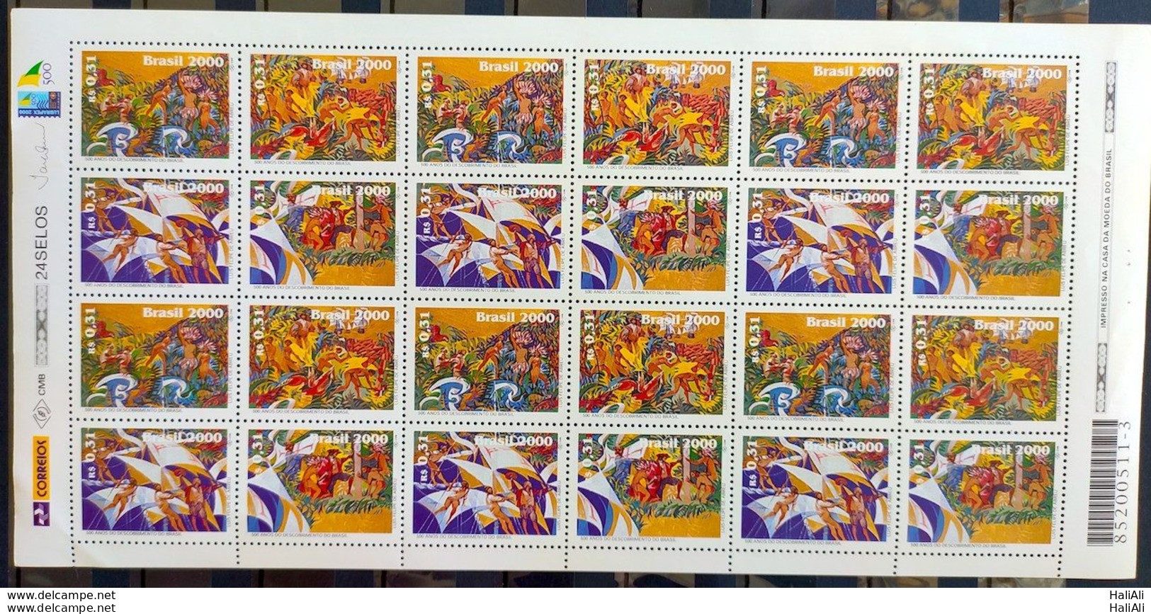 C 2250 Brazil Stamp Of Discovery Of Brazil, Art, Indian, Portugal 2000 Sheet - Ungebraucht