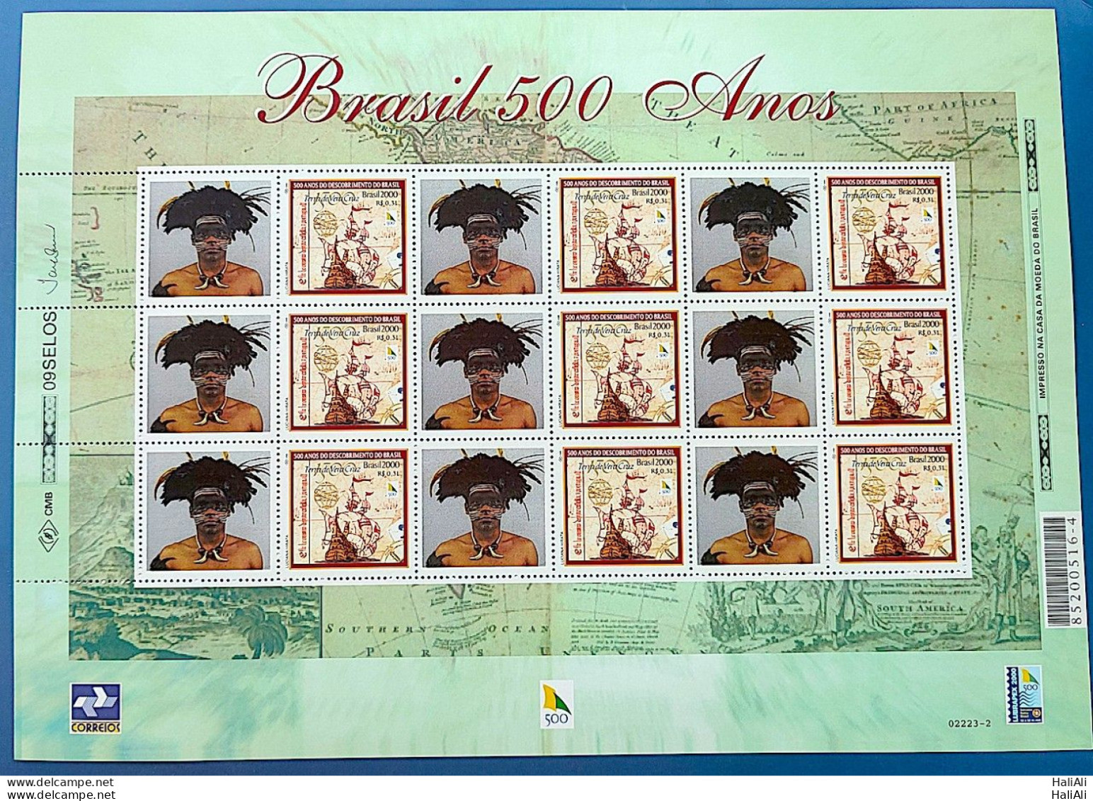 C 2254 Brazil Personalized Stamp Discovery Of Brazil Indian Ship Portugal 2000 Sheet - Ungebraucht