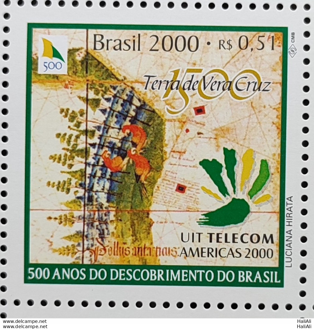 C 2249 Brazil Stamp Telecom 2000 UIT Communication Map Discovering Brazil - Unused Stamps