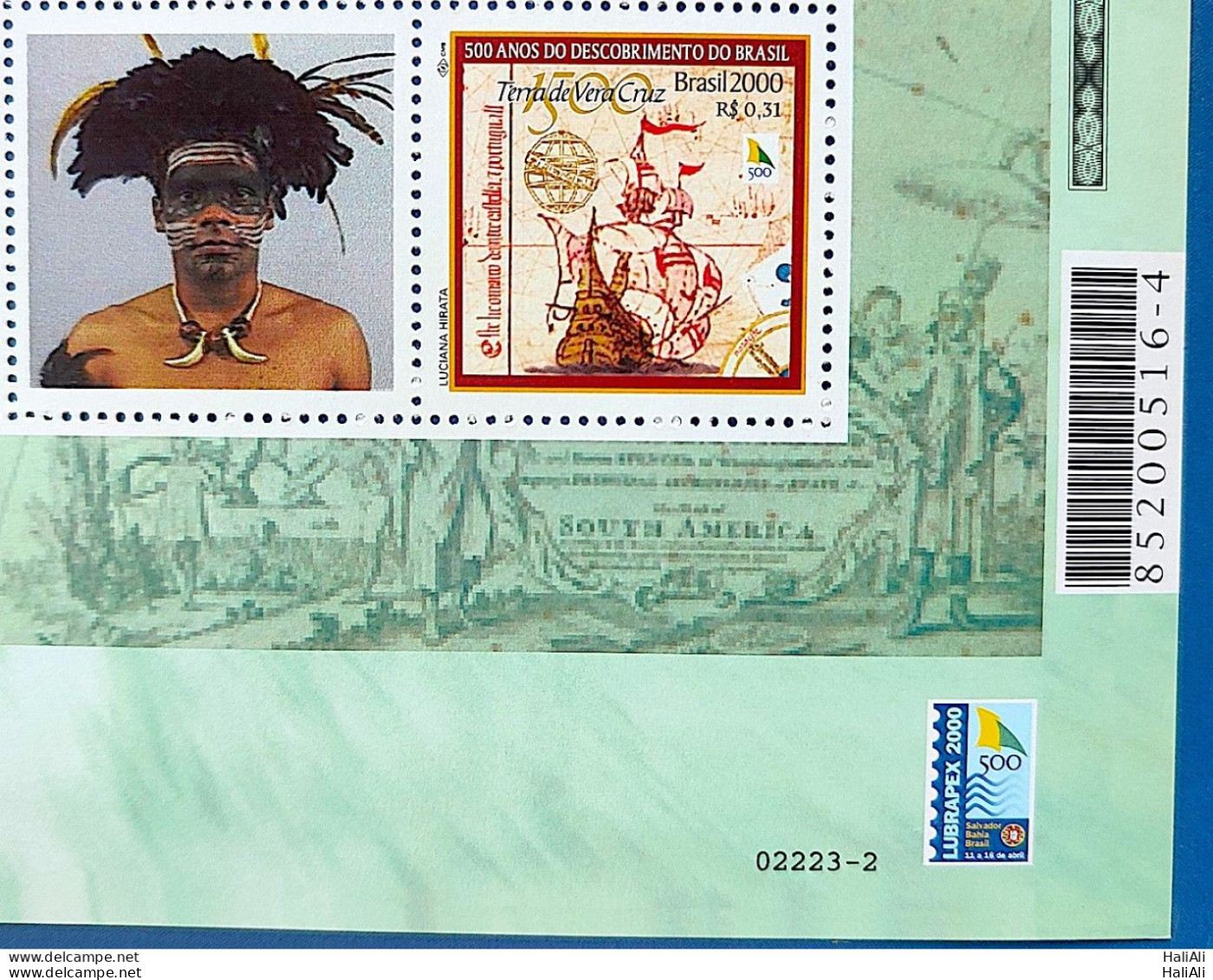 C 2254 Brazil Personalized Stamp Discovery Of Brazil Indian Ship Portugal 2000 Bar Code - Neufs