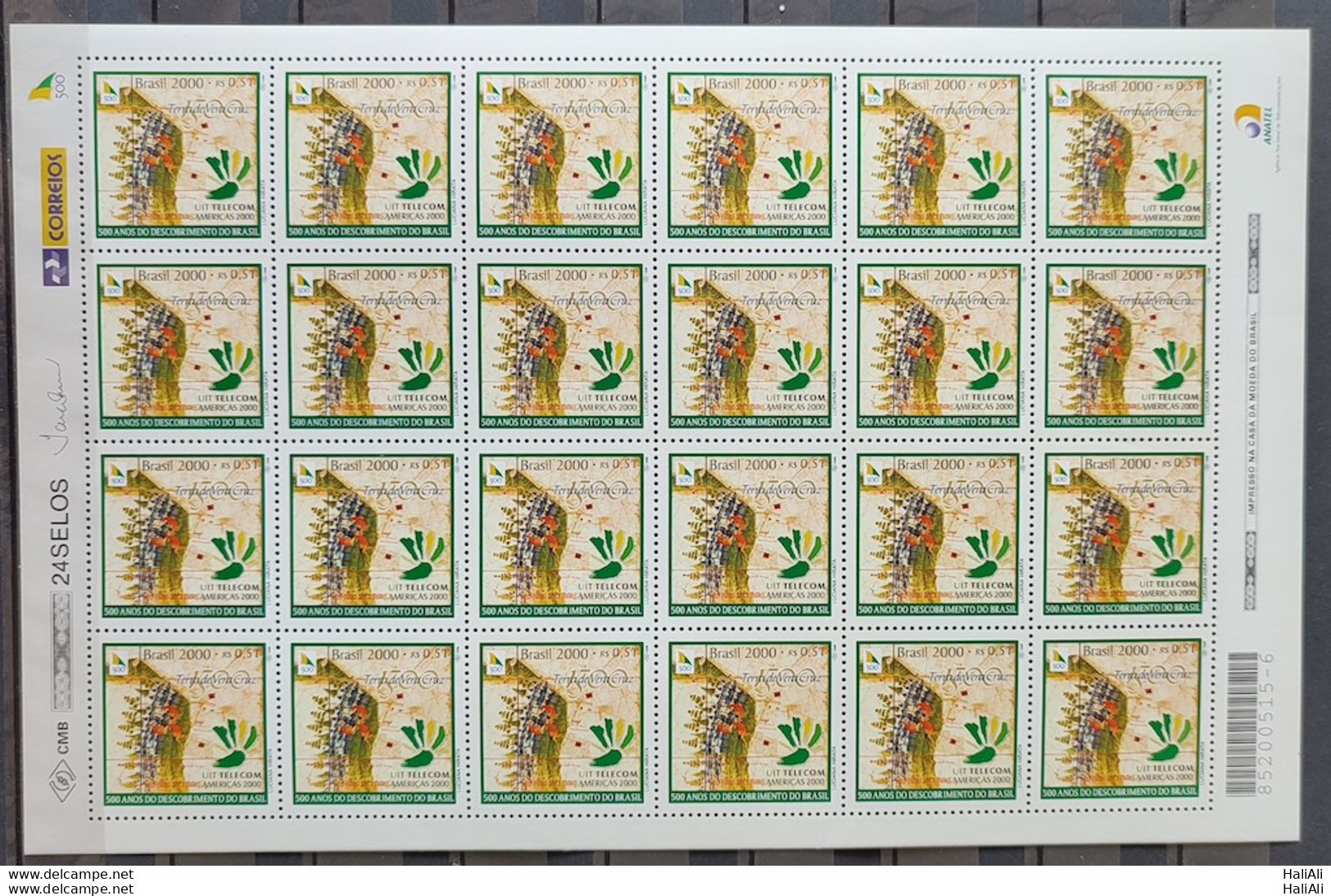 C 2249 Brazil Stamp Telecom 2000 UIT Communication Map Discovering Brazil Sheet - Unused Stamps