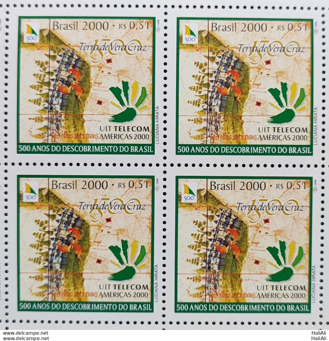 C 2249 Brazil Stamp Telecom 2000 UIT Communication Map Discovering Brazil Block Of 4 - Ungebraucht