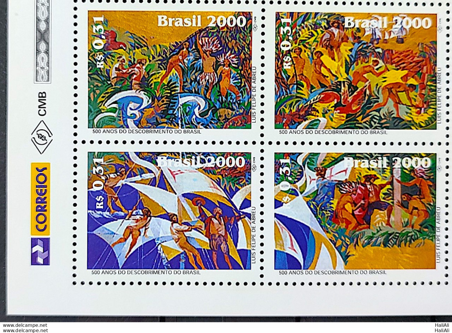 C 2250 Brazil Stamp Discovery Of Brazil Art Indian Portugal 2000 Block Of 4 Vignette Correios - Unused Stamps