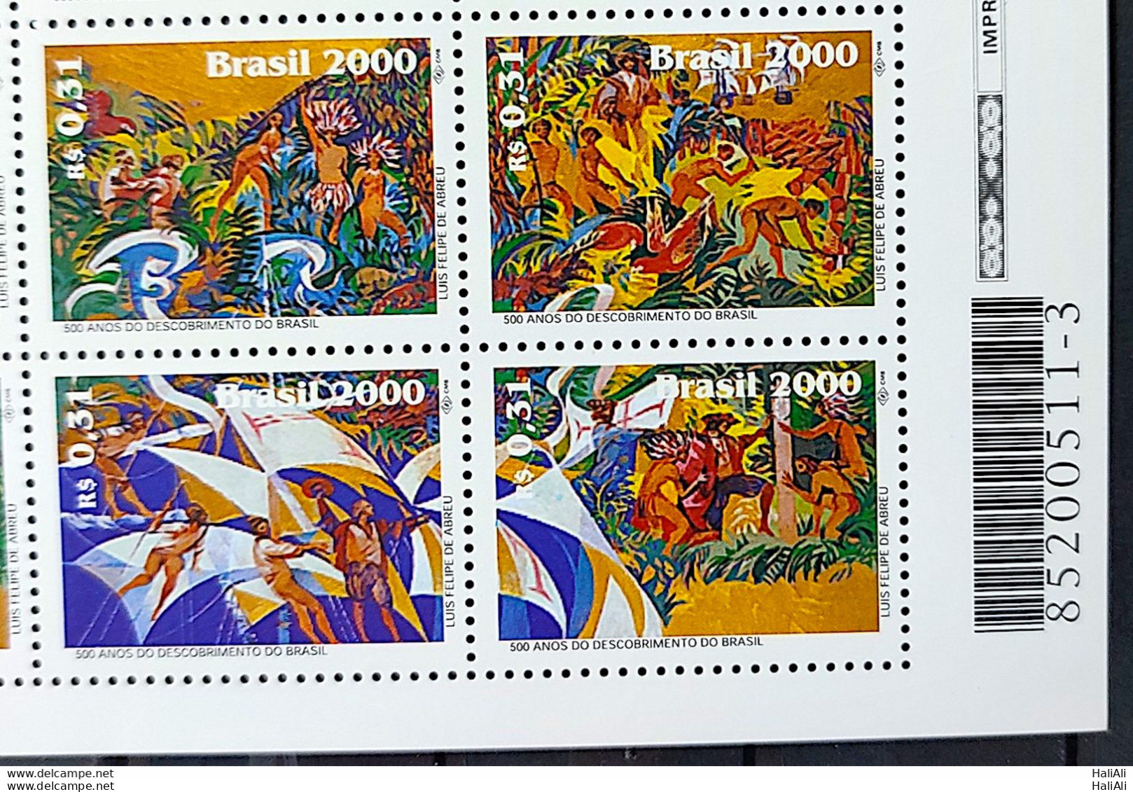 C 2250 Brazil Stamp Discovery Of Brazil Art Indian Portugal 2000 Block Of 4 Bar Code - Ongebruikt