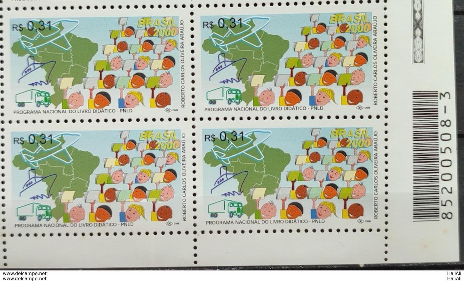 C 2242 Brazil Stamp National Book Didactic Program Education Map 2000 Block Of 4 Bar Code - Neufs