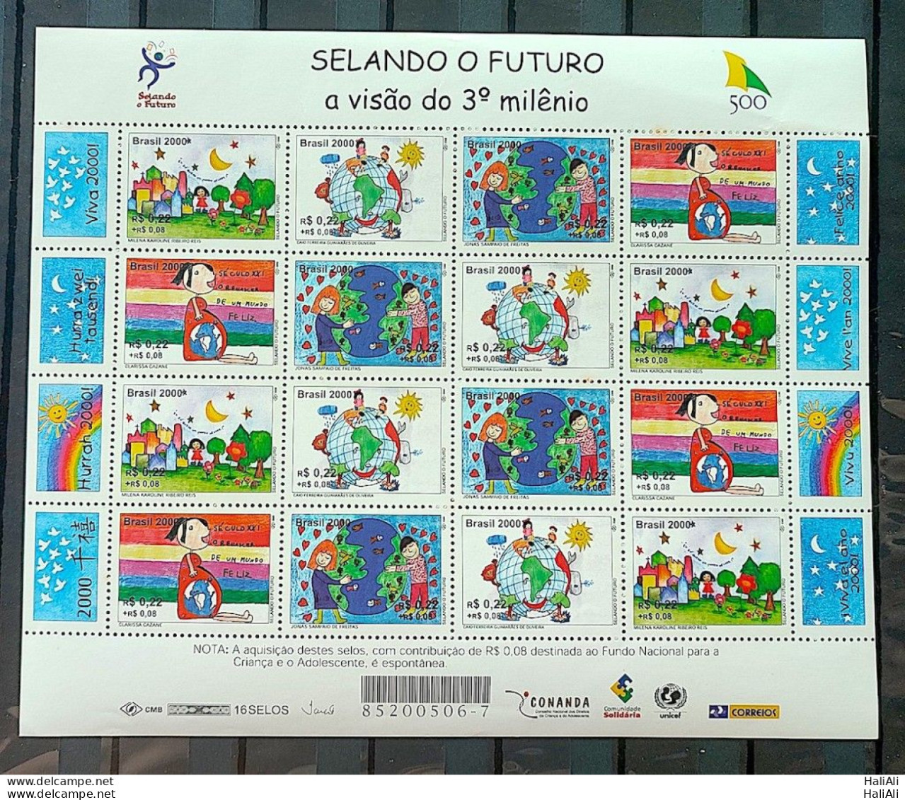 C 2238 Brazil Stamp Sealing The Future Map Star Sun Sol 2000 Sheet With Slight Brand On The Back - Unused Stamps