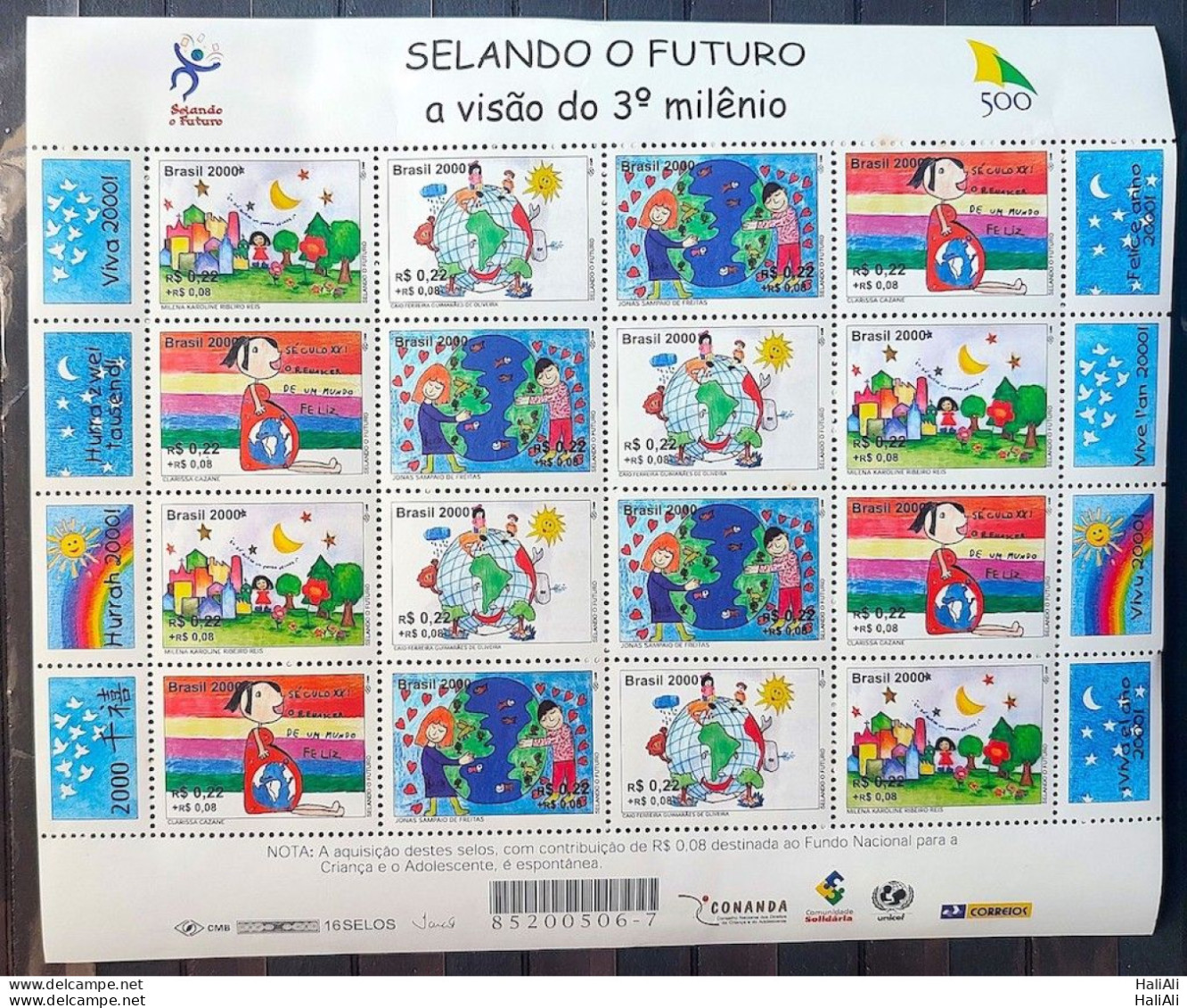 C 2238 Brazil Stamp Sealing The Future Map Star Sun Sol 2000 Sheet With Slight Spot - Unused Stamps