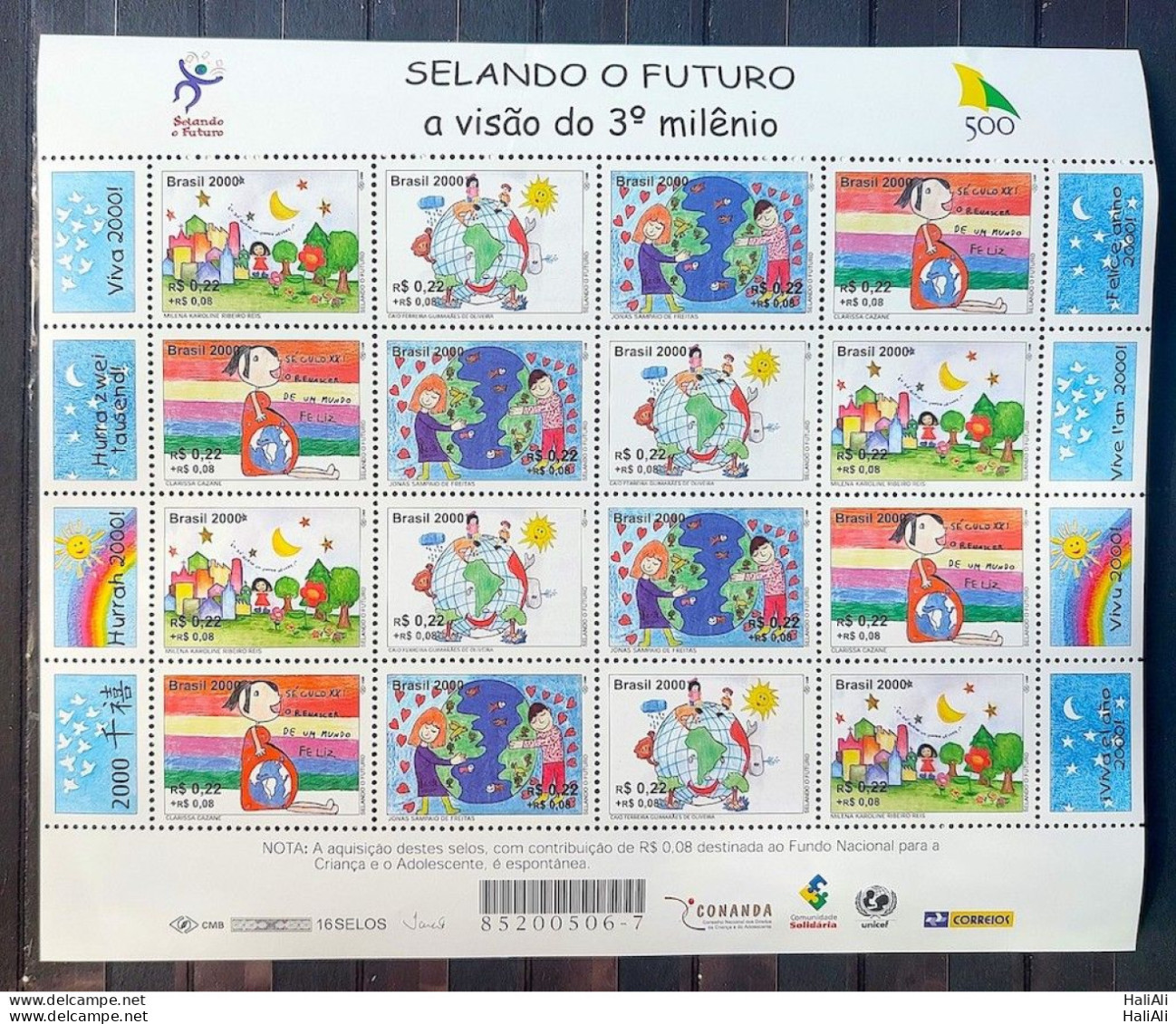 C 2238 Brazil Stamp Sealing The Future Map Star Sun Sol 2000 Sheet With Slight Fold - Unused Stamps