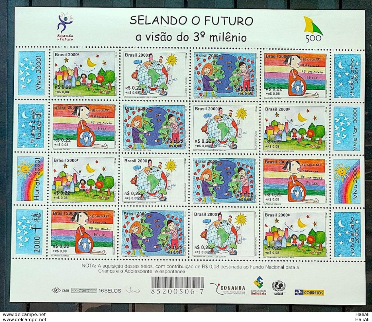 C 2238 Brazil Stamp Sealing The Future Map Star Sun Sol 2000 Sheet With Slight Fold - Unused Stamps