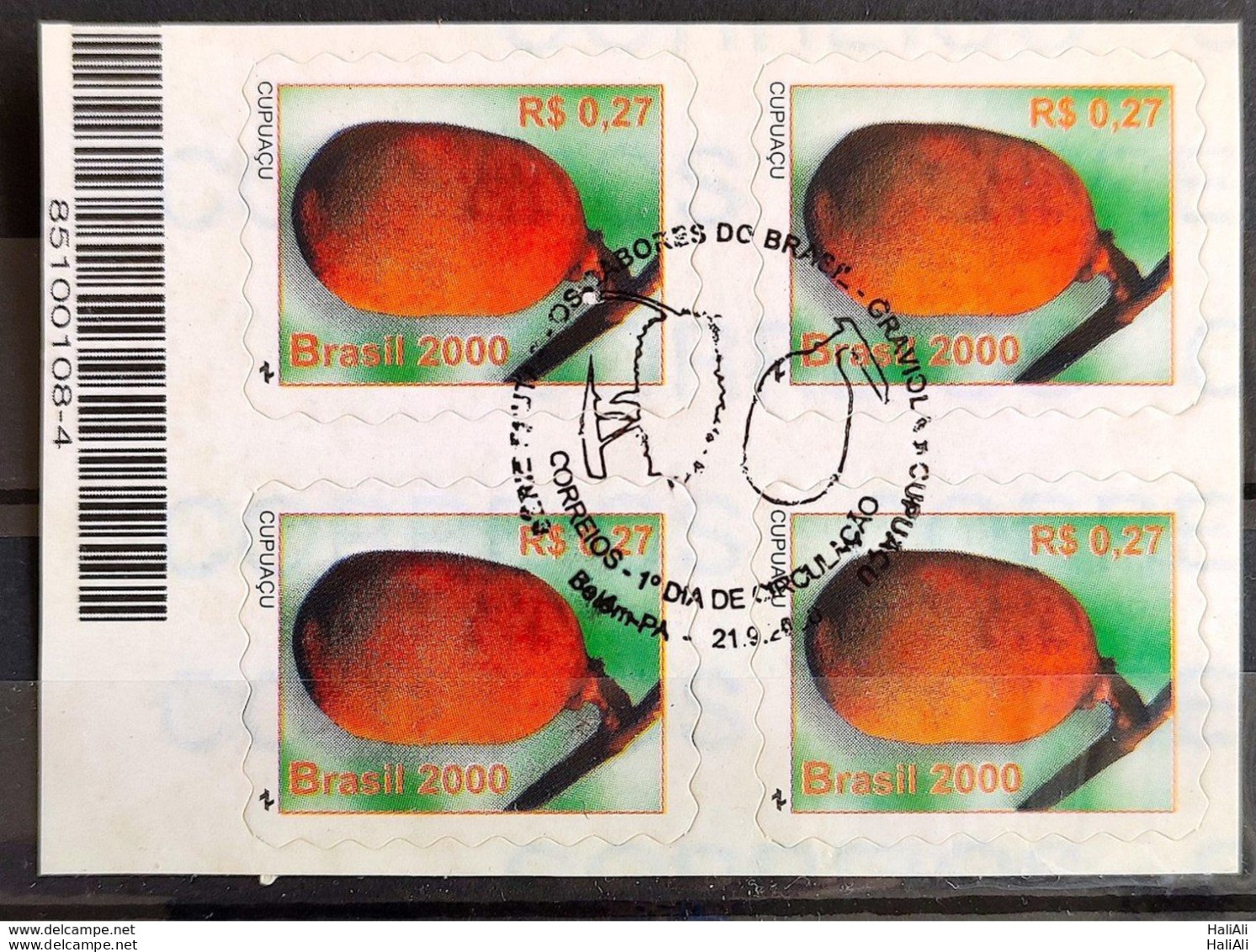 Brazil Regular Stamp RHM 791 B2 Fruit Cupuaçu Perce In Wave 2000 Block Of 4 CBC PA Belém - Ungebraucht