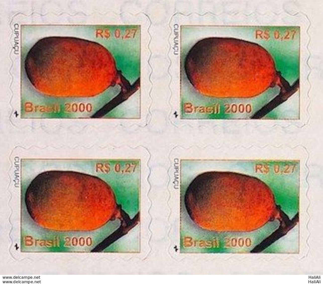 Brazil Regular Stamp RHM 791 B2 Fruit Cupuaçu Perce In Wave 2000 Block Of 4 - Neufs