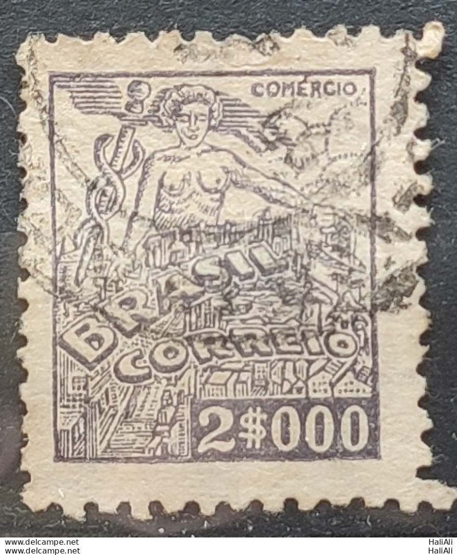 Brazil Regular Stamp RHM 381 Granddaughter Commerce 2000 Reis Filigree Q 1943 Circulated 5 - Usati