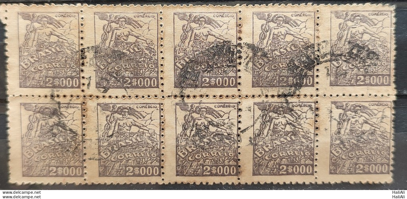 Brazil Regular Stamp RHM 381 Granddaughter Commerce 2000 Reis Filigree Q 1943 Circulated 27 10 Unidades - Gebruikt