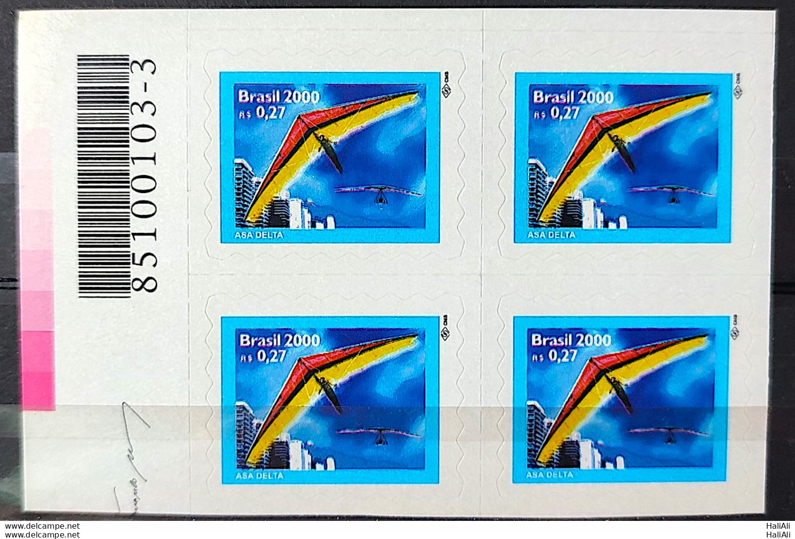 Brazil Regular Stamp Cod Rhm 787 Radical Sports Wing Delta Perce In Wave 2000 Block Of 4 Bar Code - Ungebraucht
