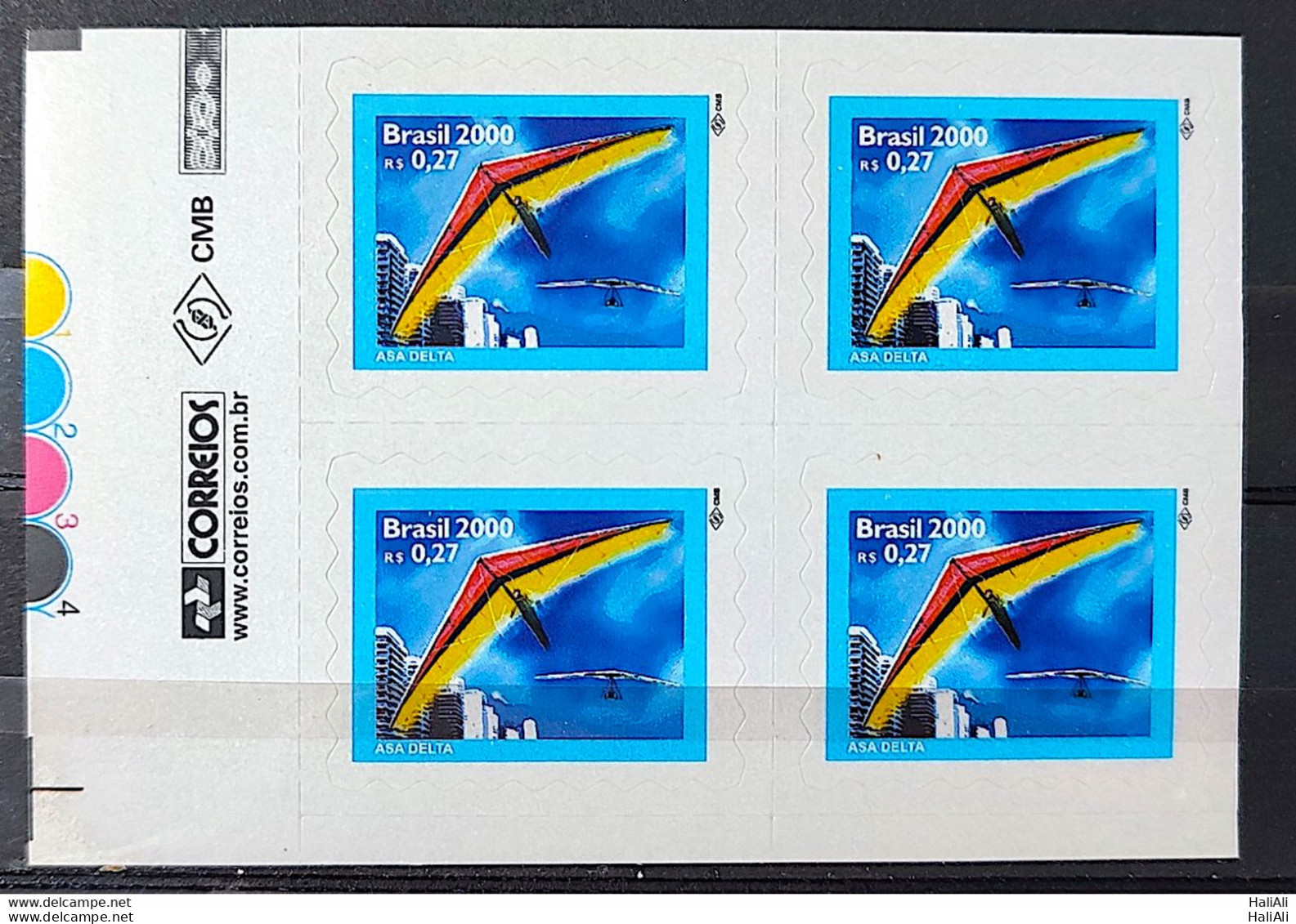 Brazil Regular Stamp Cod Rhm 787 Radical Sports Wing Delta Perce In Wave 2000 Block Of 4 Vignette Correios - Neufs