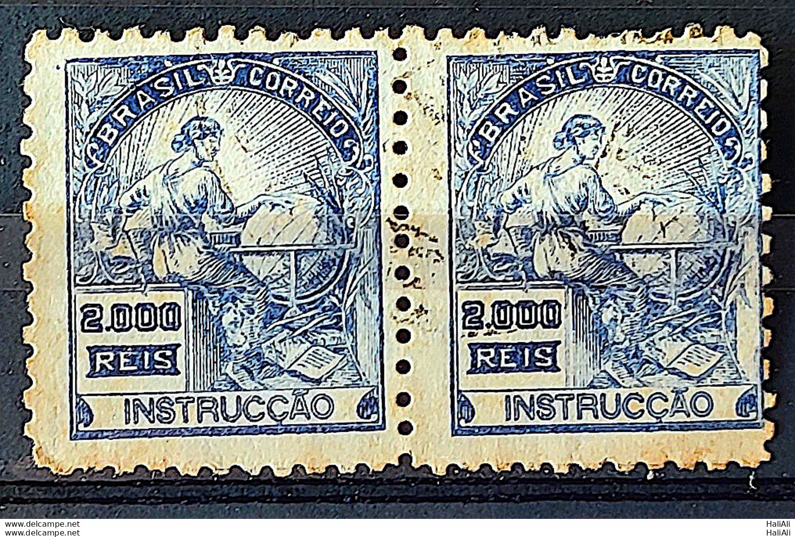 Brazil Regular Stamp Cod Rhm 308 Grandma Instruction 2000 Reis Filigree N 1936 Pair Circulated 2 - Oblitérés