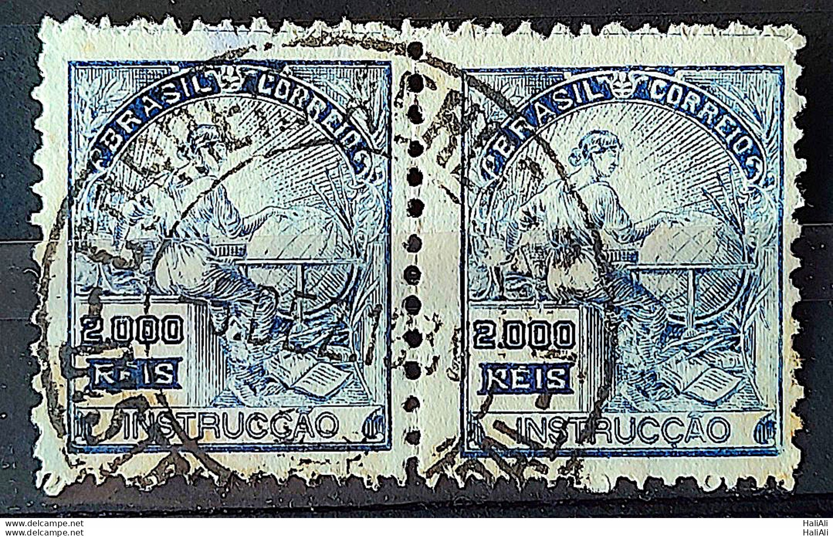 Brazil Regular Stamp Cod Rhm 308 Grandma Instruction 2000 Reis Filigree N 1936 Pair Circulated 3 - Oblitérés