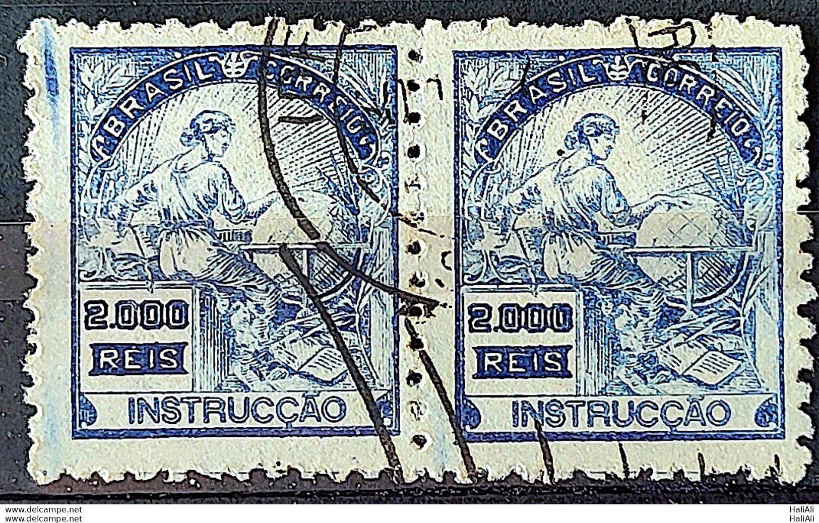 Brazil Regular Stamp Cod Rhm 308 Grandma Instruction 2000 Reis Filigree N 1936 Pair Circulated 4 - Gebraucht