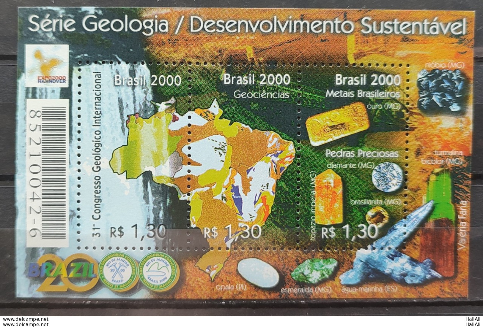 B 114 Brazil Stamp Geology Hannover Map Jewel Gold Diamond 2000 - Neufs