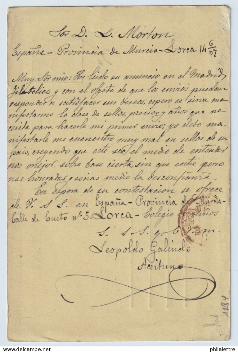 ESPAGNE - ESPAÑA - 1897 Tarjeta Postal 10c Pelón Usada De LORCA (Murcia) A YOKOHAMA, Japón - Destino Muy Escaso - Brieven En Documenten