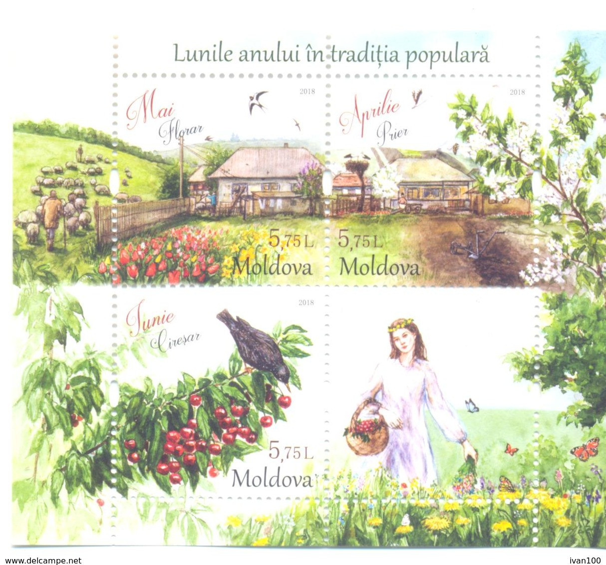 2018. Moldova, Folk-lore, Months Of The Year, Spring, S/s, Mint/** - Moldova