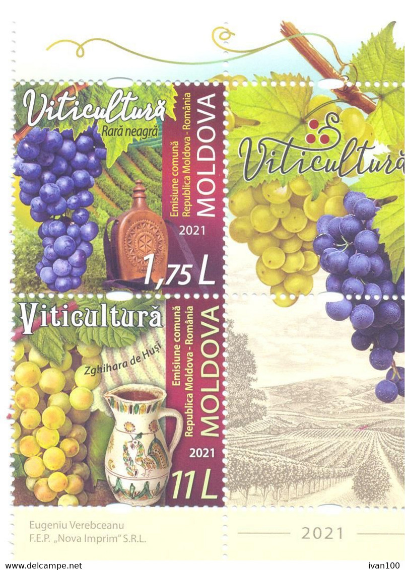 2021. Moldova, Viticulture, Joint Issue With Romania, 2v  With Label, Mint/** - Moldova