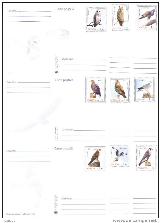 2016. Predatory Birds Of Moldova, Prepayed Post Cards, Set Of 9v, Mint/** - Eagles & Birds Of Prey