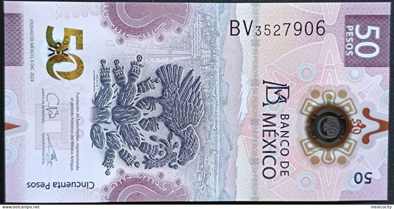 MEXICO $50 ! SERIES BV 6-DEC-2023 DATE ! Galia Borja Sign. AXOLOTL POLYMER NOTE Mint BU Crisp Read Descr. For Notes - Mexique