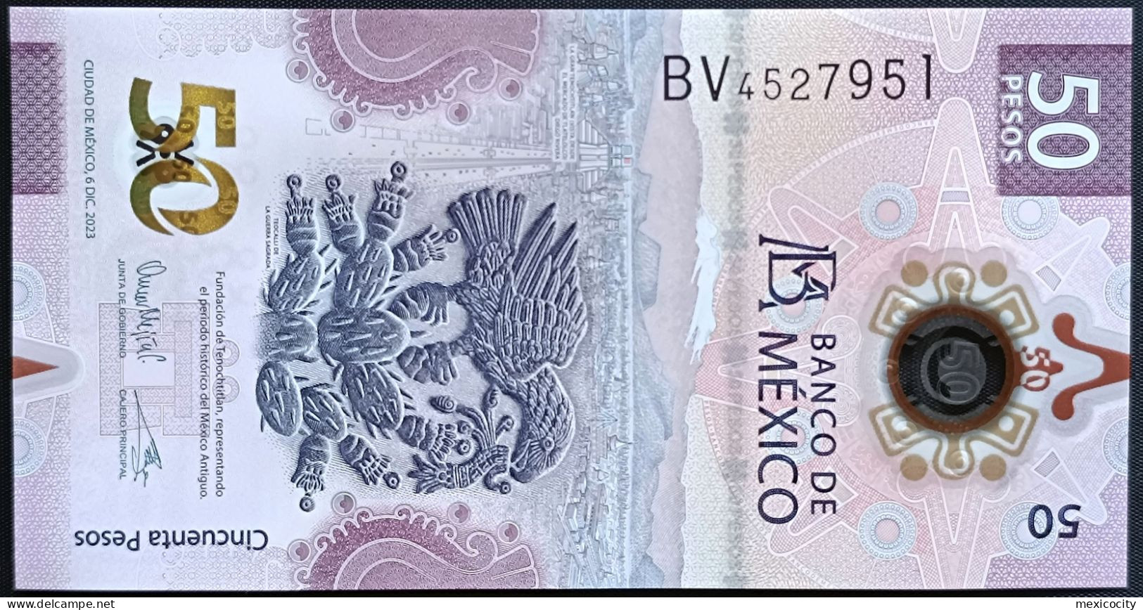 MEXICO $50 ! SERIES BV 6-DEC-2023 DATE ! Omar Mejia Sign. AXOLOTL POLYMER NOTE Mint BU Crisp Read Descr. For Notes - Mexique