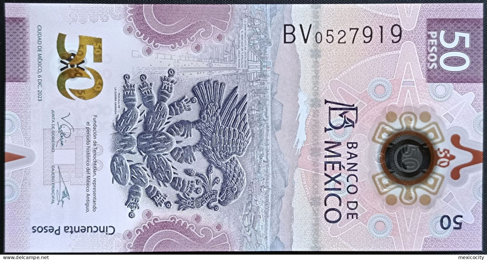 MEXICO $50 ! SERIES BV 6-DEC-2023 DATE ! Victoria Rod. Sign. AXOLOTL POLYMER NOTE Mint BU Crisp Read Descr. For Notes - Mexique