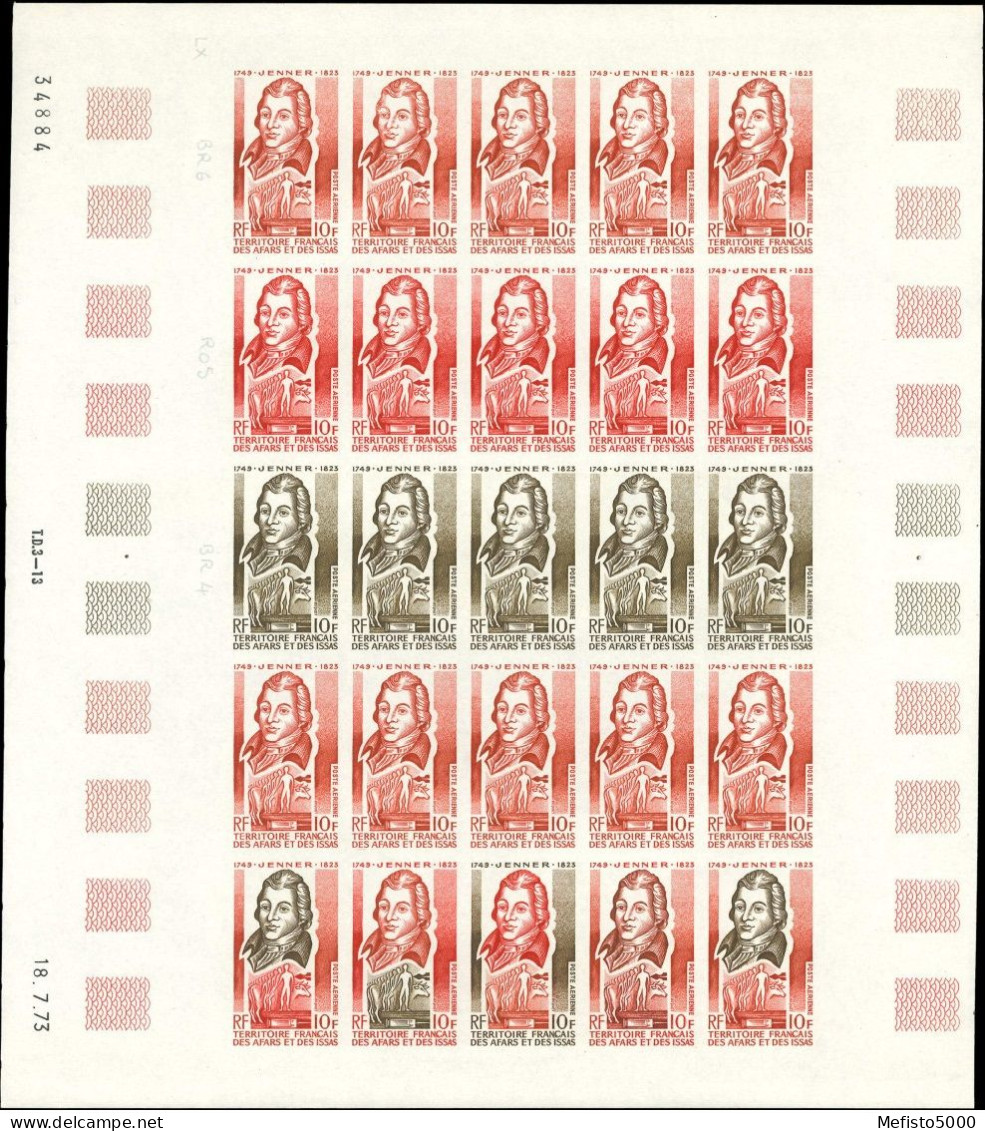 Afars Et Isssas PA92 Feuille Entière 25 Essais De Couleur. Full Sheet Color Proofs. Jenner Medicine - Autres - Afrique