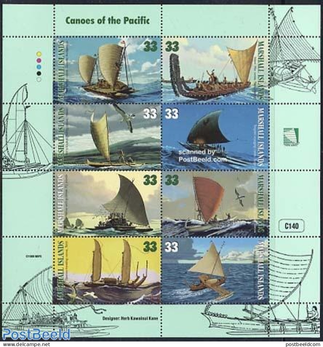 Marshall Islands 1999 Pacific Canoes 8v M/s, Mint NH, Sport - Transport - Kayaks & Rowing - Ships And Boats - Rudersport
