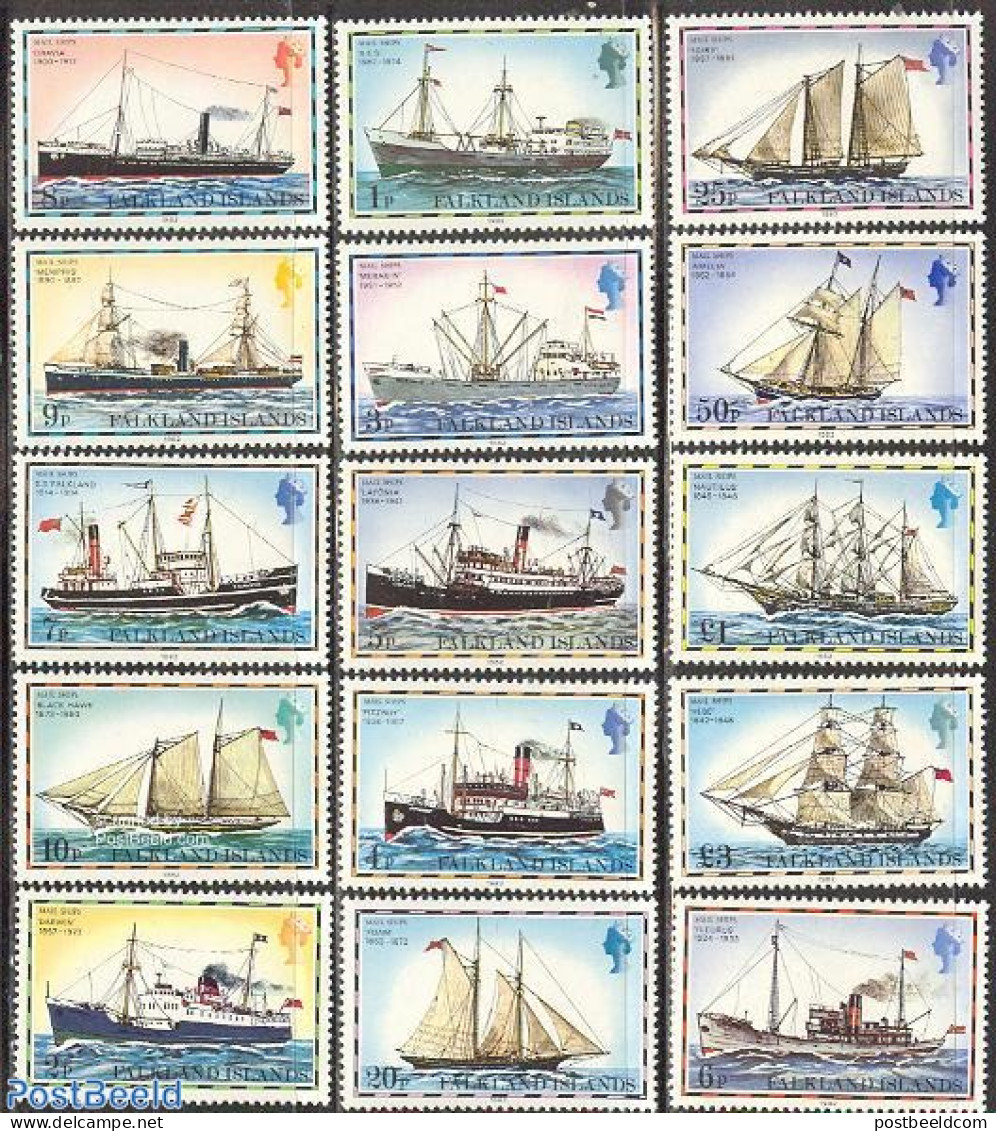 Falkland Islands 1982 Postal Ships 15v (with Year 1982), Mint NH, Transport - Post - Ships And Boats - Post